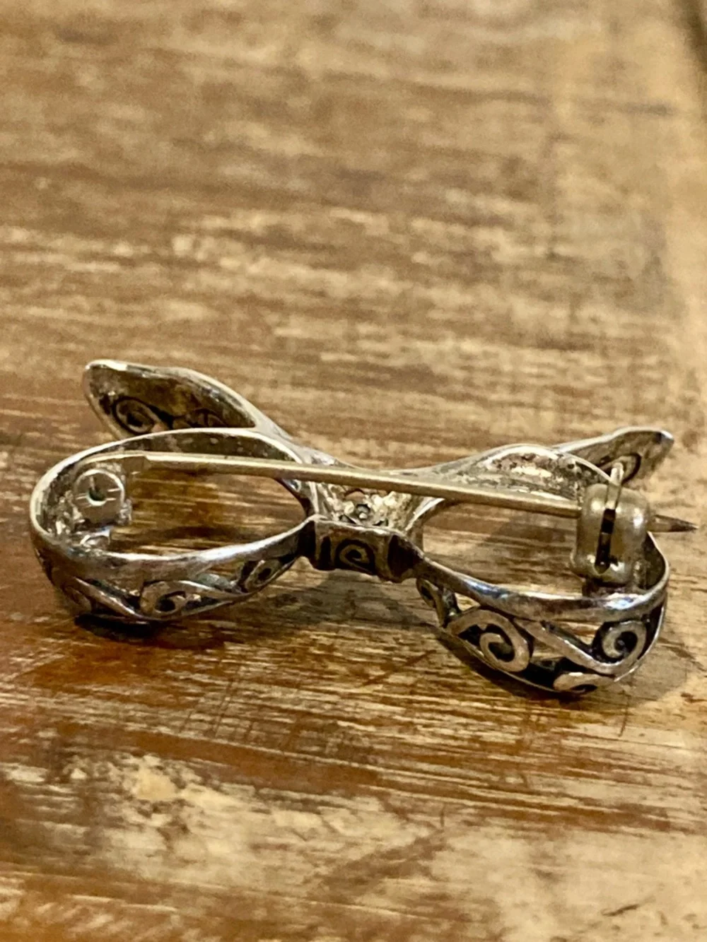 Silver Tone Bow Brooch Pin